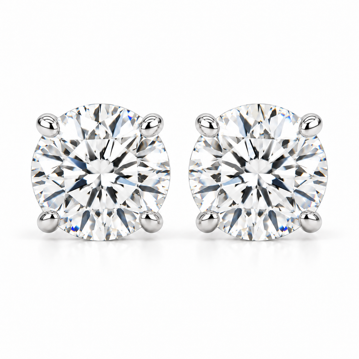 2 carat total weight lab-grown round brilliant diamond stud earrings in 14k white gold four-prong settings