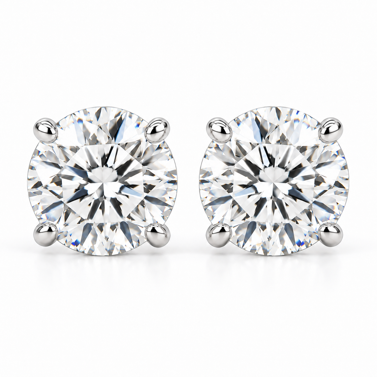 3 carat total weight lab-grown round brilliant diamond stud earrings in 14k white gold four-prong settings