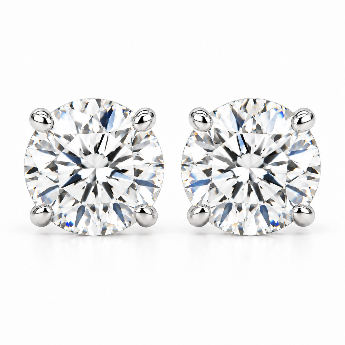 4 carat total weight lab-grown round brilliant diamond stud earrings in 14k white gold four-prong settings
