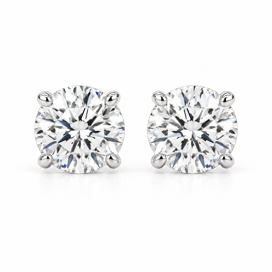 1 carat total weight lab-grown round brilliant diamond stud earrings in 14k white gold four-prong settings