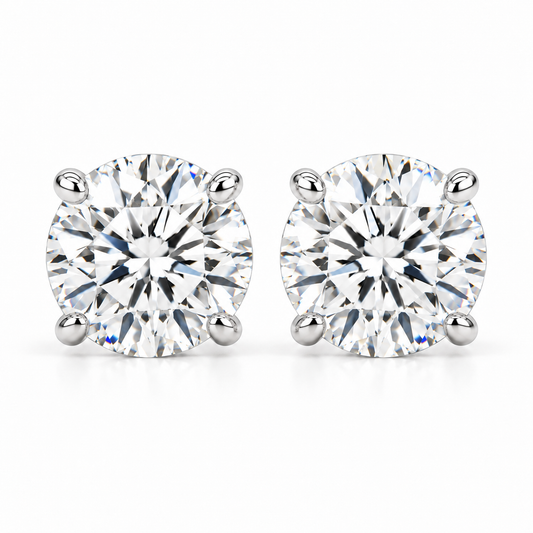2 carat total weight lab-grown round brilliant diamond stud earrings in 14k white gold four-prong settings