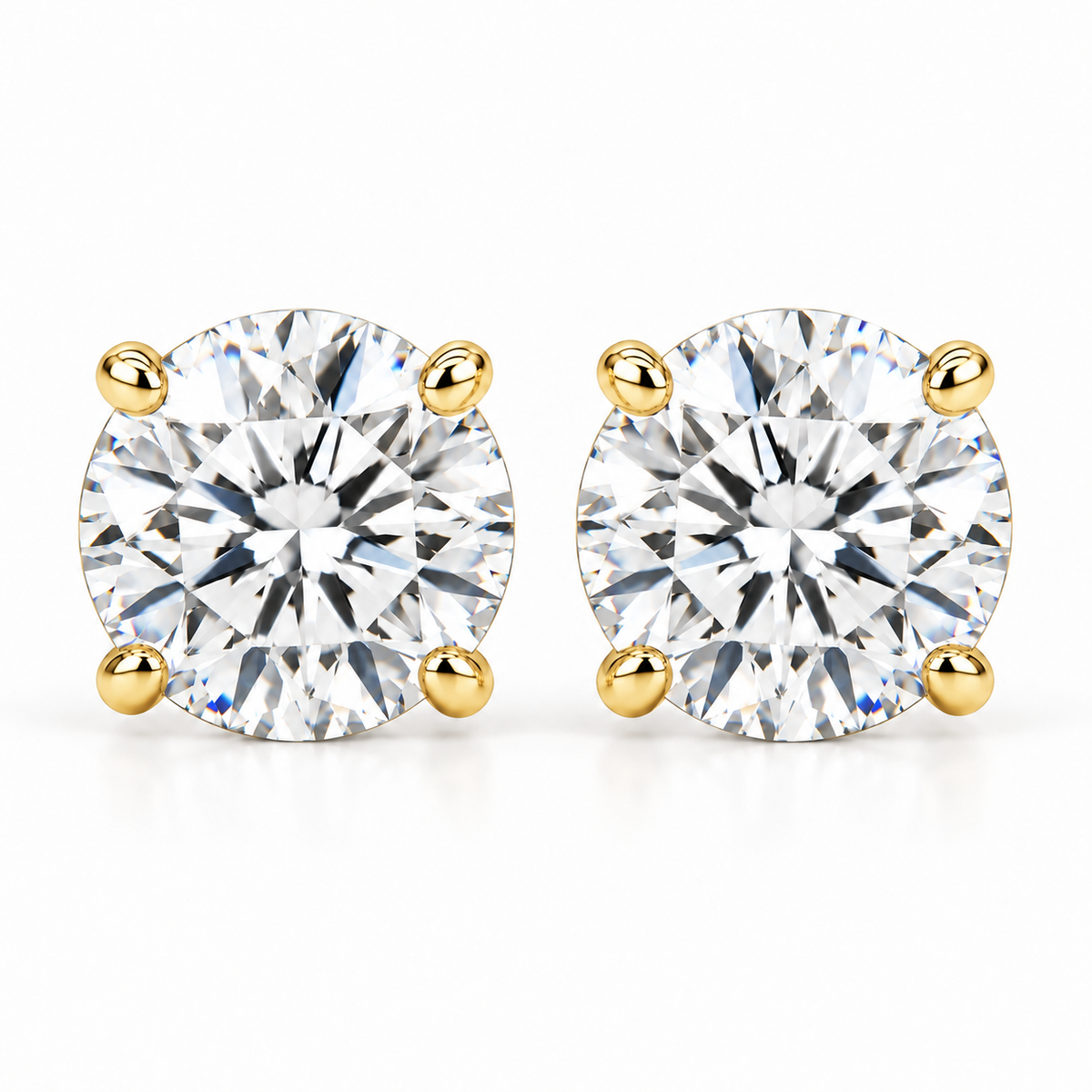 3 carat total weight lab-grown round brilliant diamond stud earrings in 14k yellow gold four-prong settings