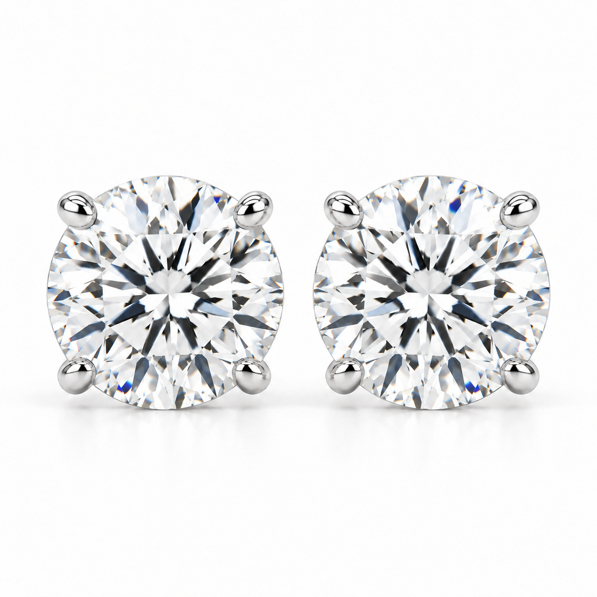 5 carat total weight lab-grown round brilliant diamond stud earrings in 14k white gold four-prong settings